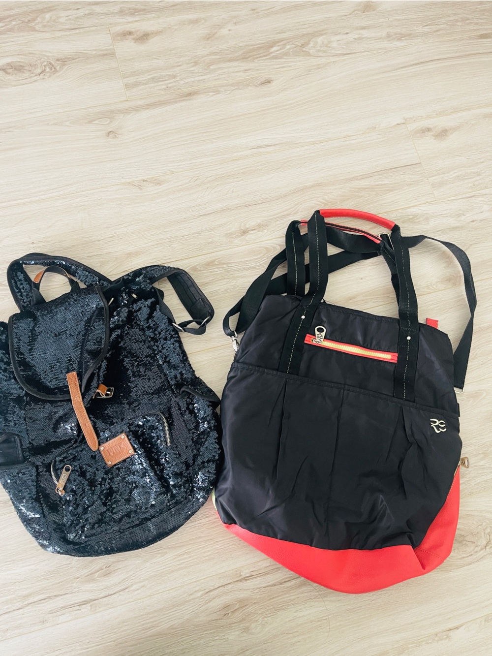 Lot of 2 Bags - Victoria‎ Secret PINK Black Sequin Backpack & Rare Earth Tote